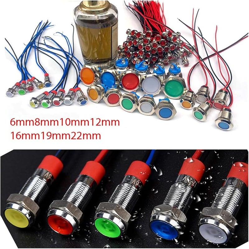 6 مم مؤشر LED تحذيري معدني مقاوم للماء IP67 مصباح إشارة 3V 5V 12V 220V أزرق - Image 2